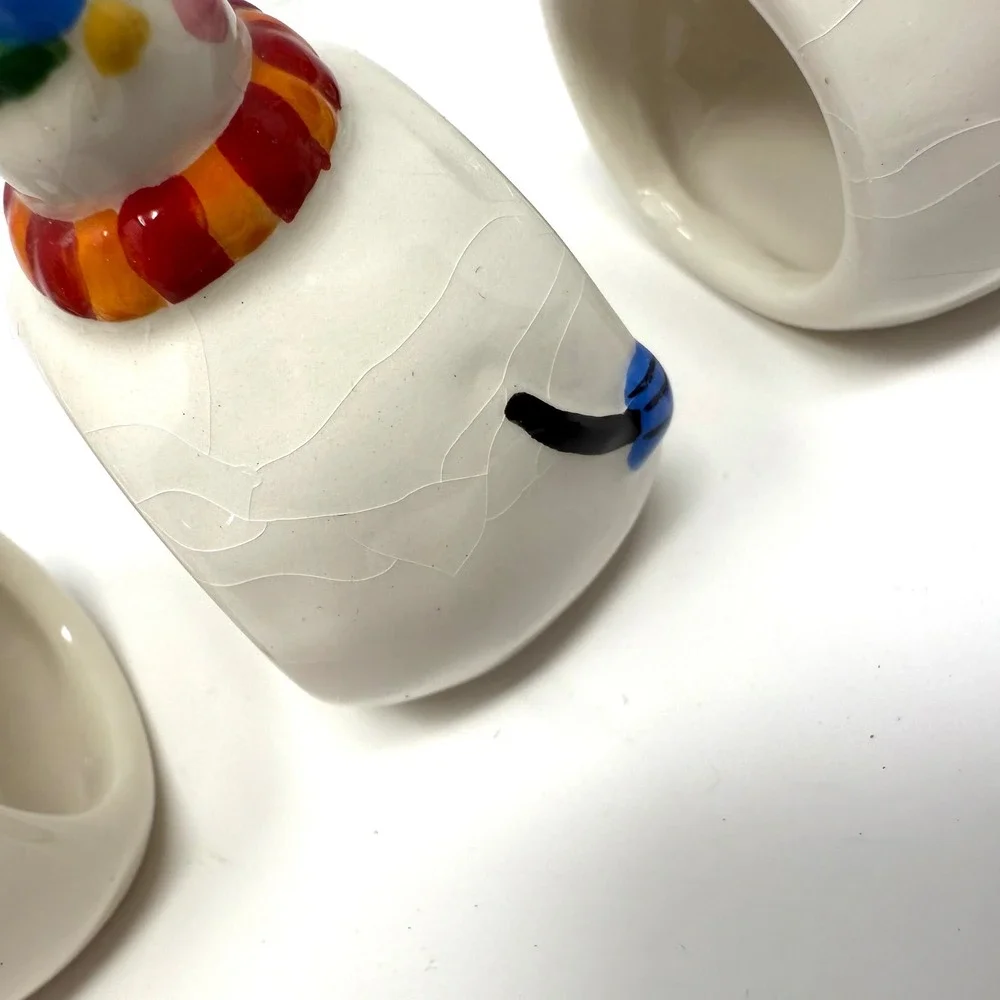 Williams Sonoma Snowman Napkin Rings Set 4‎ Holiday Christmas Ceramic